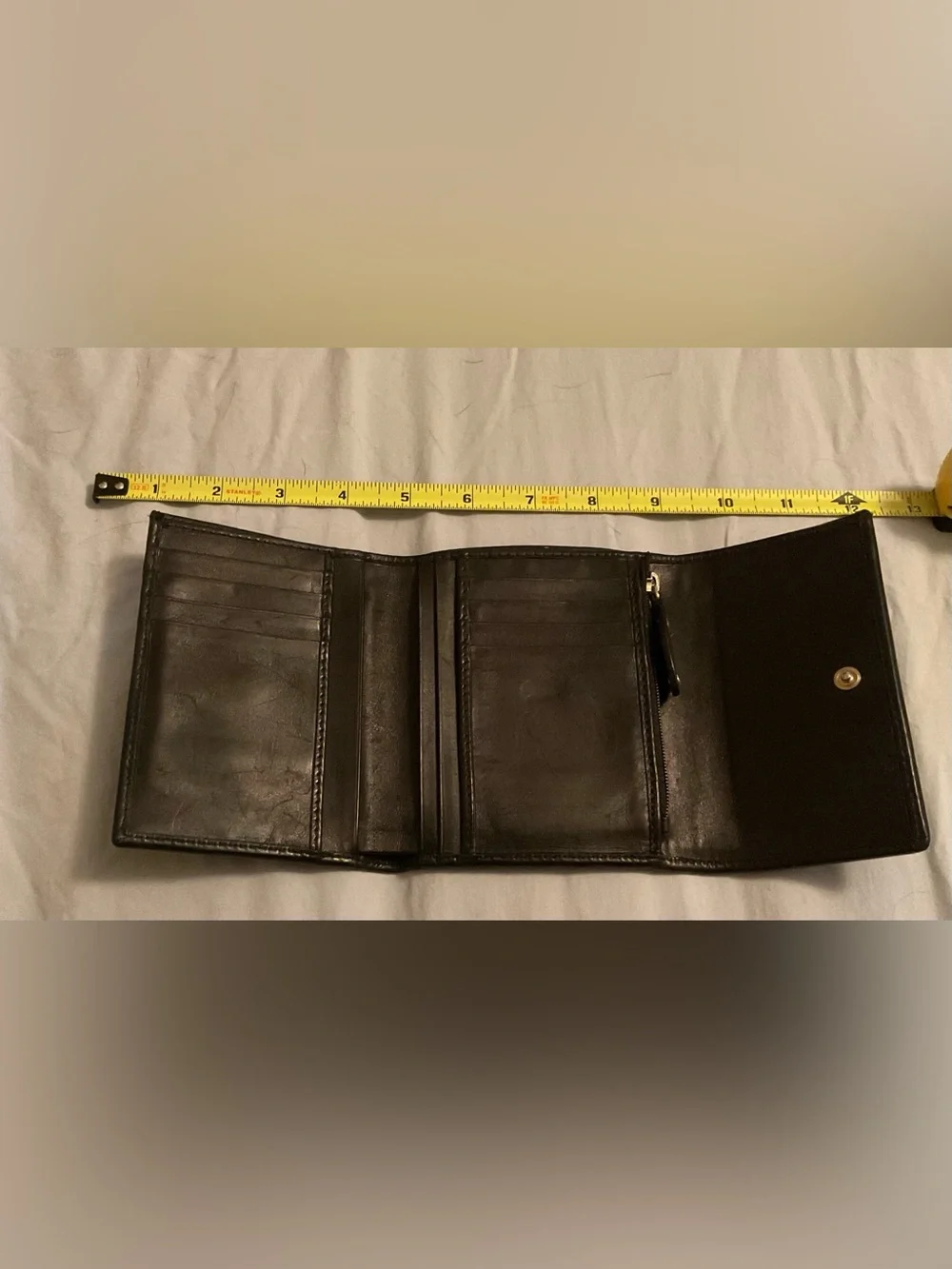 VINTAGE ST. JOHN Made in Italy Black Monogram Leather Oversized Wallet Gold Hard